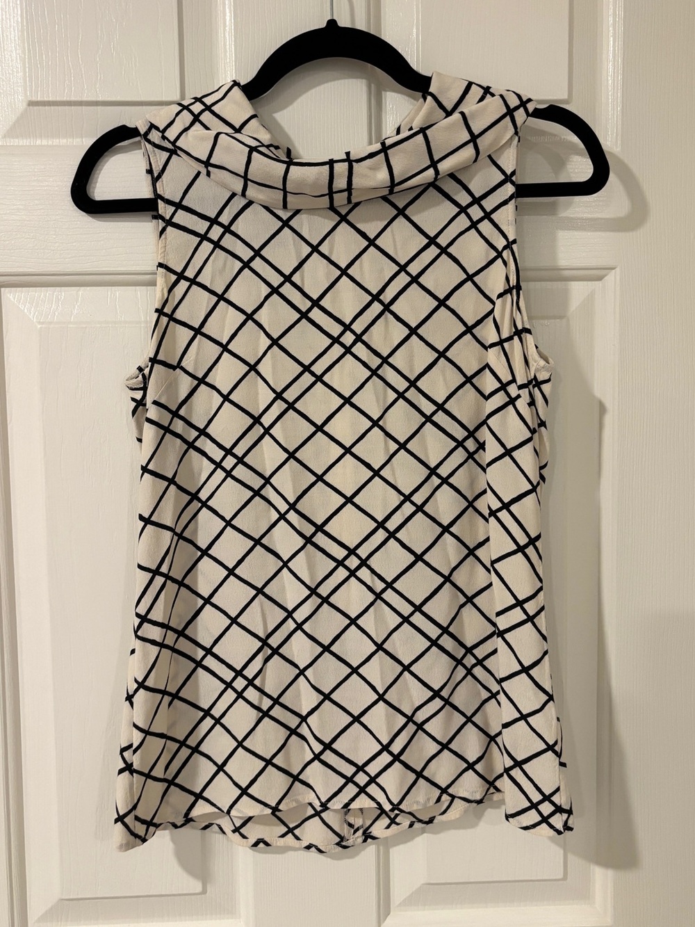 Banana Republic Sleeveless Cream Grid-Print Mock Neck Top